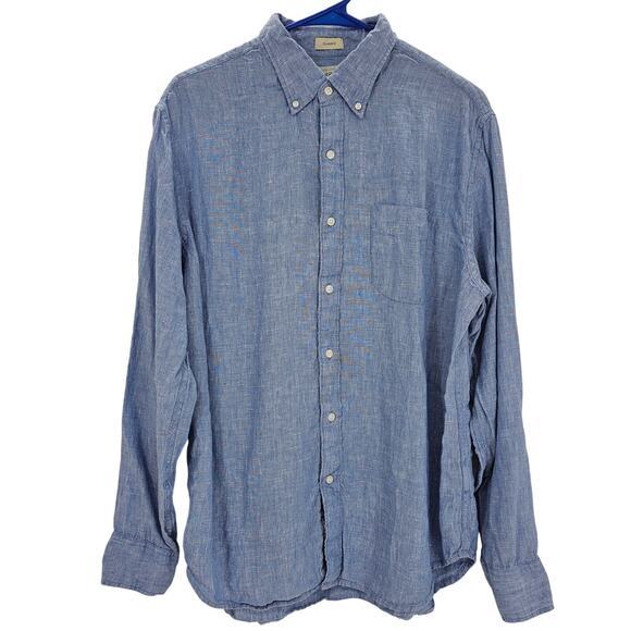 J. Crew Mens size L Baird McNutt Irish Linen Button Up Shirt Blue BE554 NEW